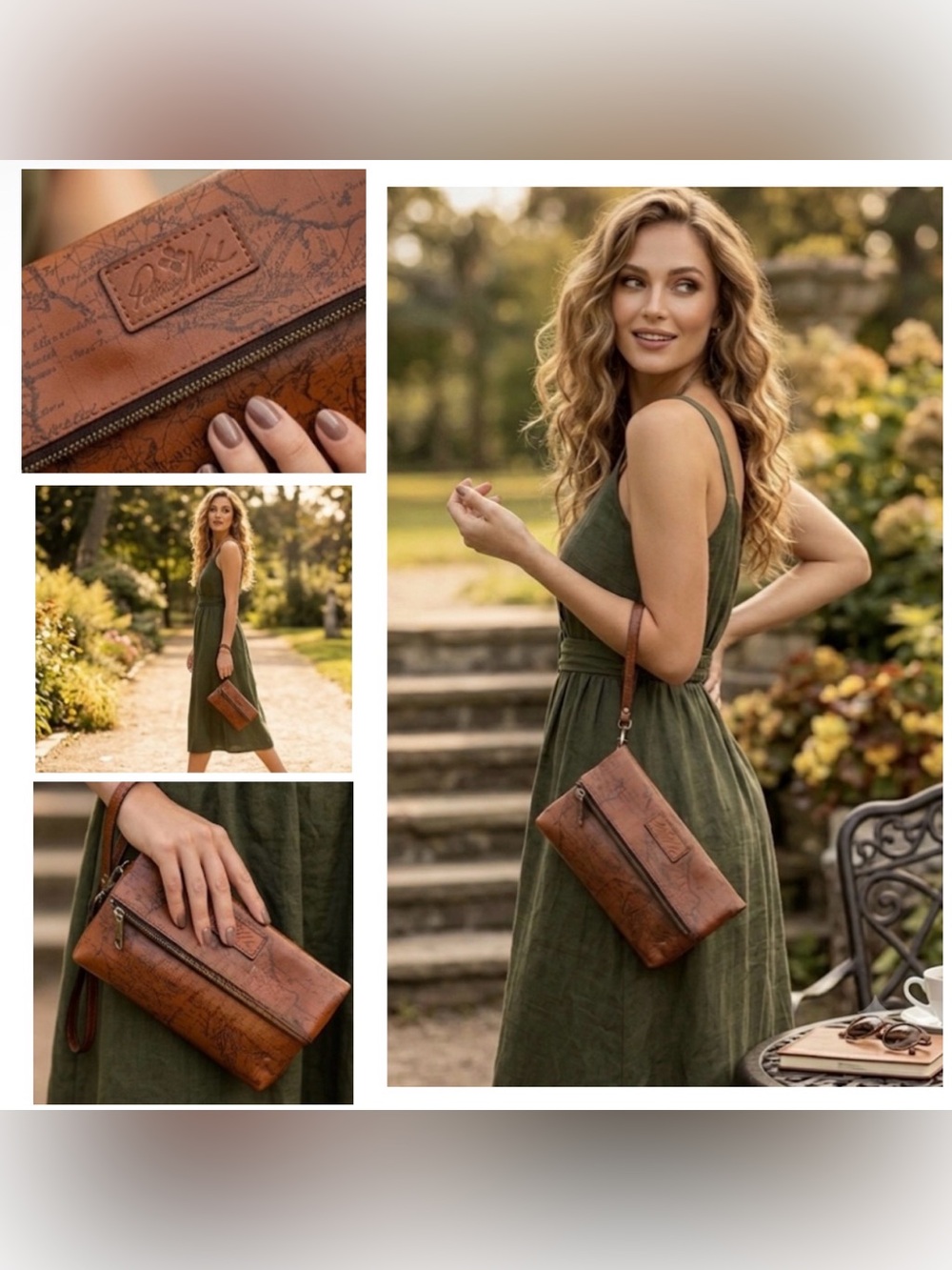 NWT PATRICIA NASH Valerie Flap Over Wristlet Clutch Map Print Riot Rust Brown